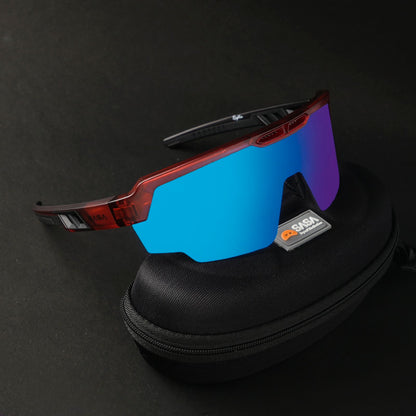 Raptor Translucent Red Frame Ice Blue Revo Lens Sports Sunglasses for Cricket I Cycling I Marathon