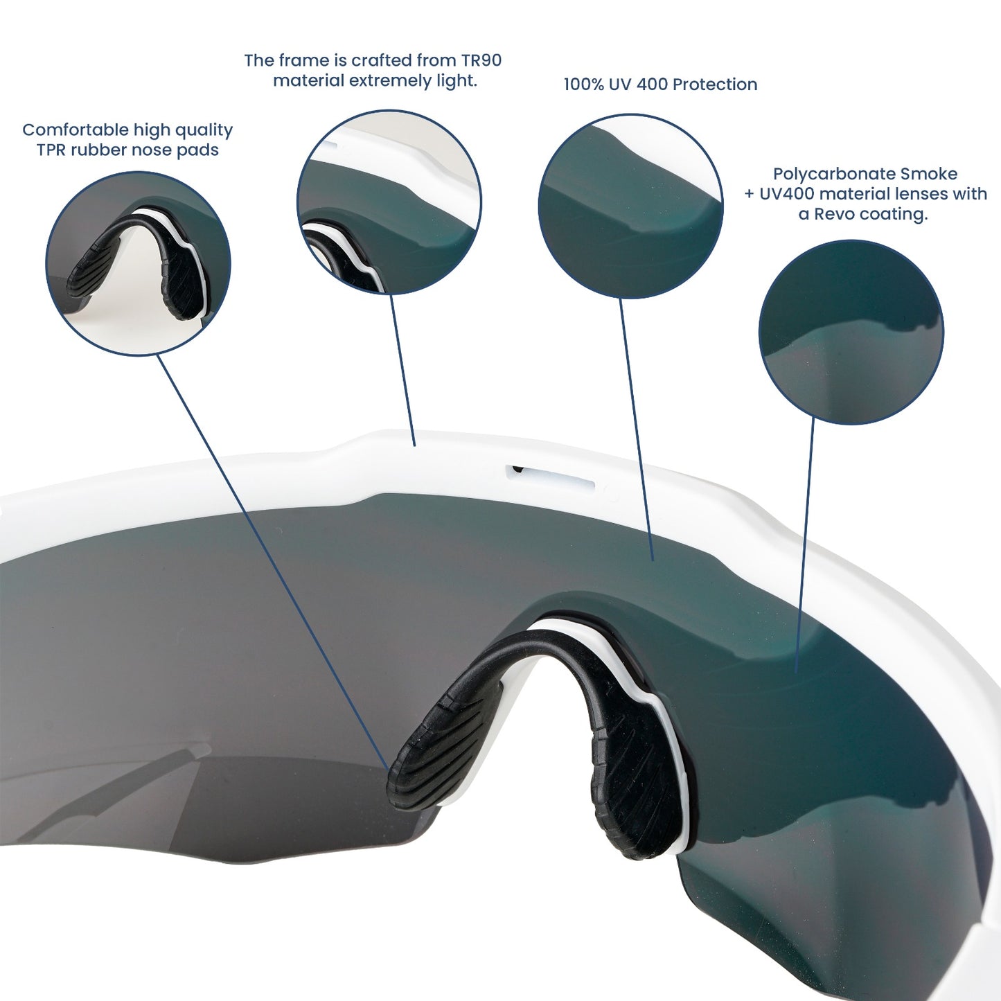 Rebound Matte White Frame Red Revo Lens Sports Sunglasses