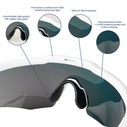 Rebound Matte White Frame Red Revo Lens Sports Sunglasses