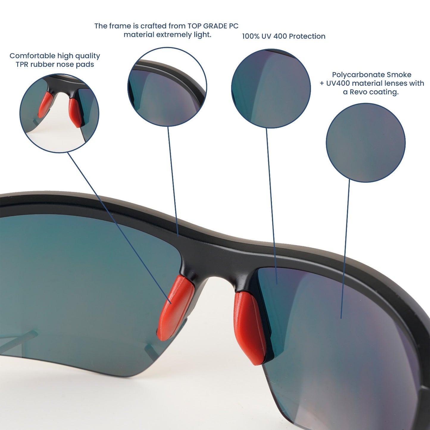 SASA Predator Matte Black Frame Red Lens Sports Sunglasses