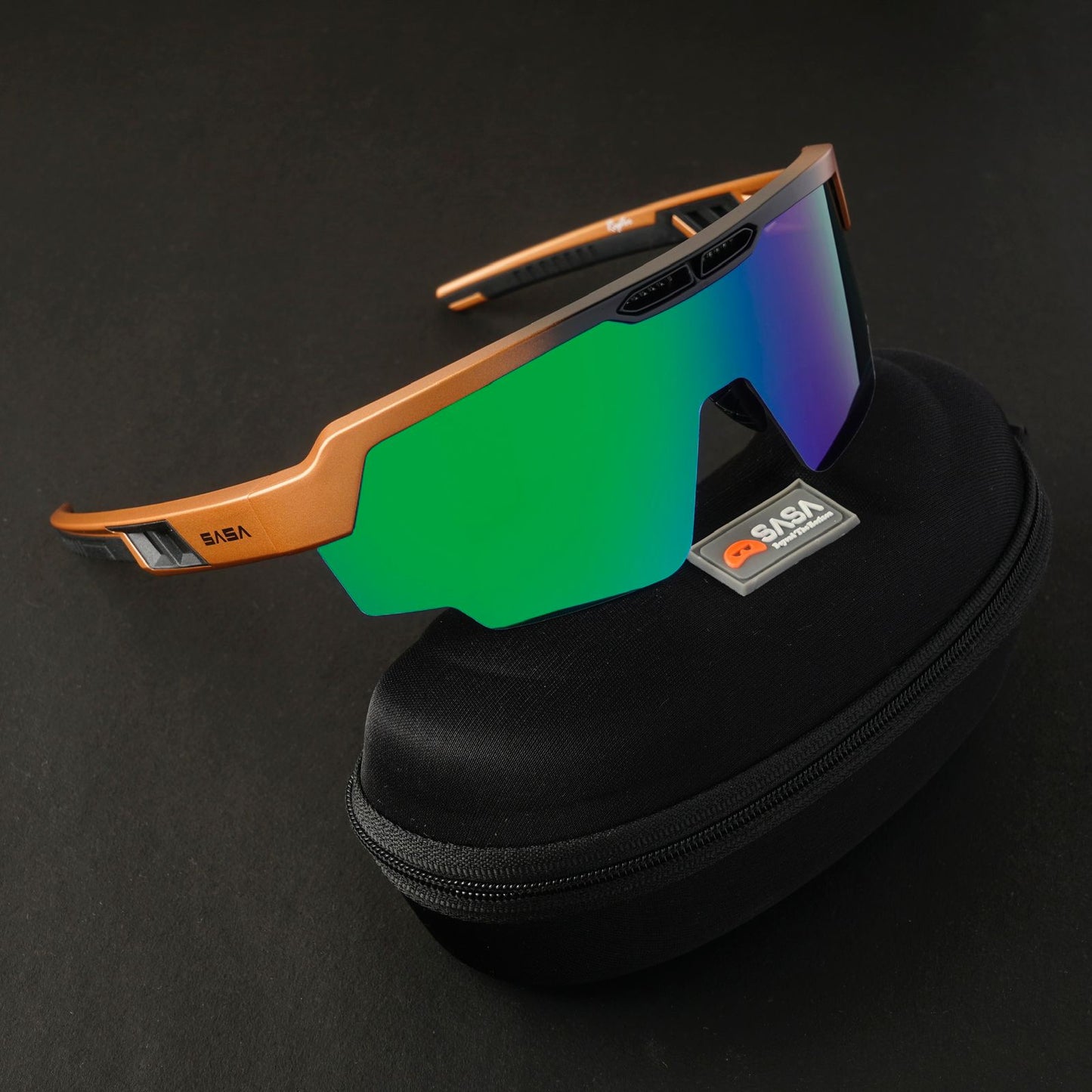 Raptor Matte Copper/Black Frame Green Revo Lens Sports Sunglasses for Cricket I Cycling I Marathon