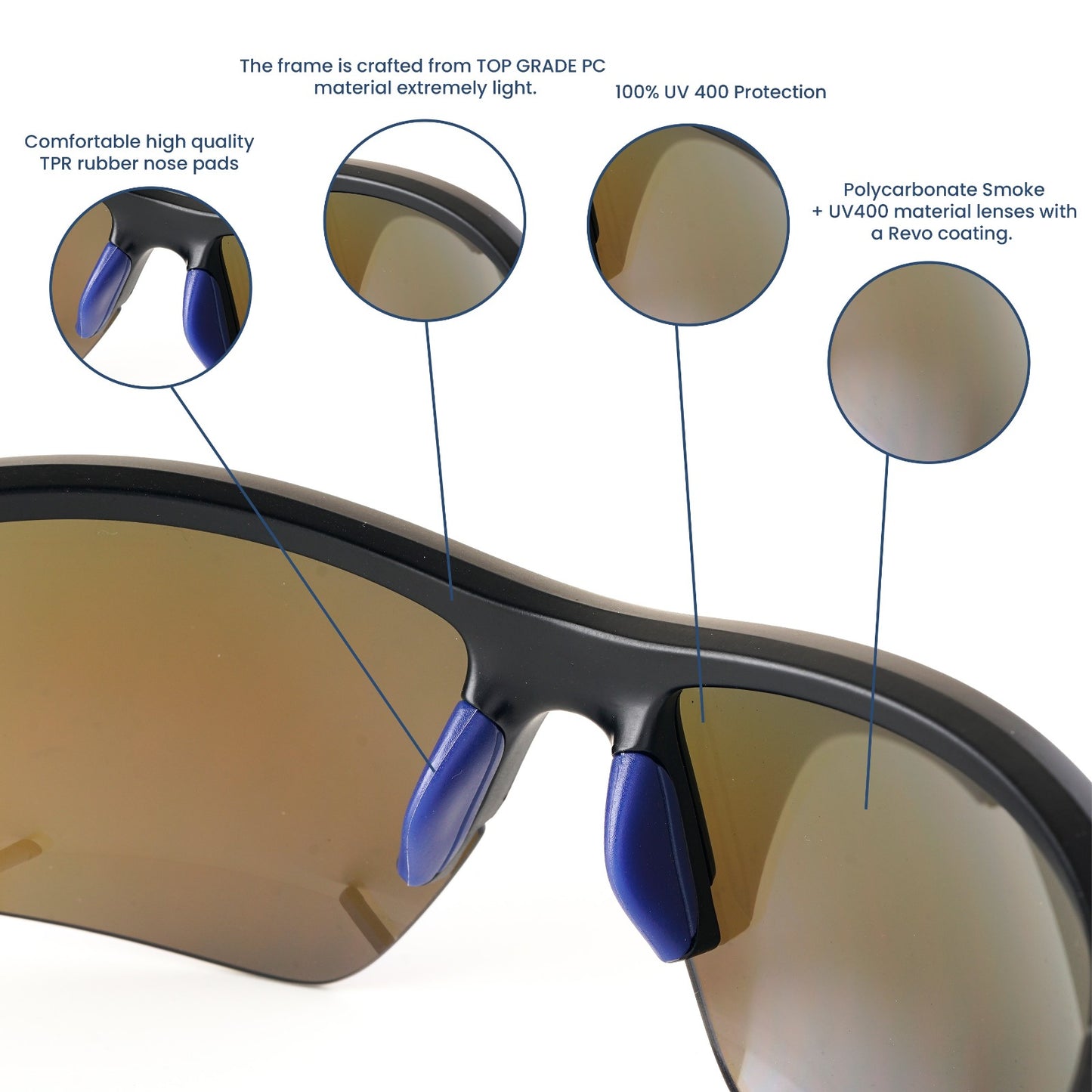 SASA Predator Matte Black Frame Blue Lens Sports Sunglasses