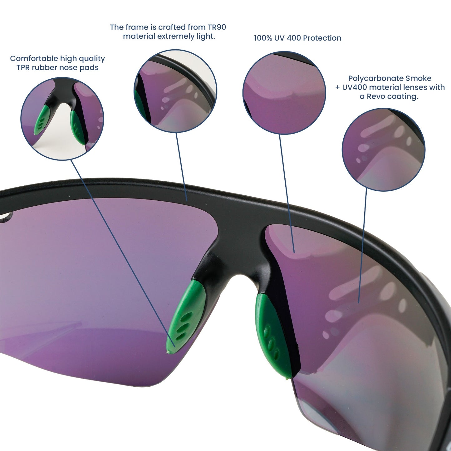 SASA Hawkeye Matte Black Frame Purple Revo Lens Sports Sunglasses