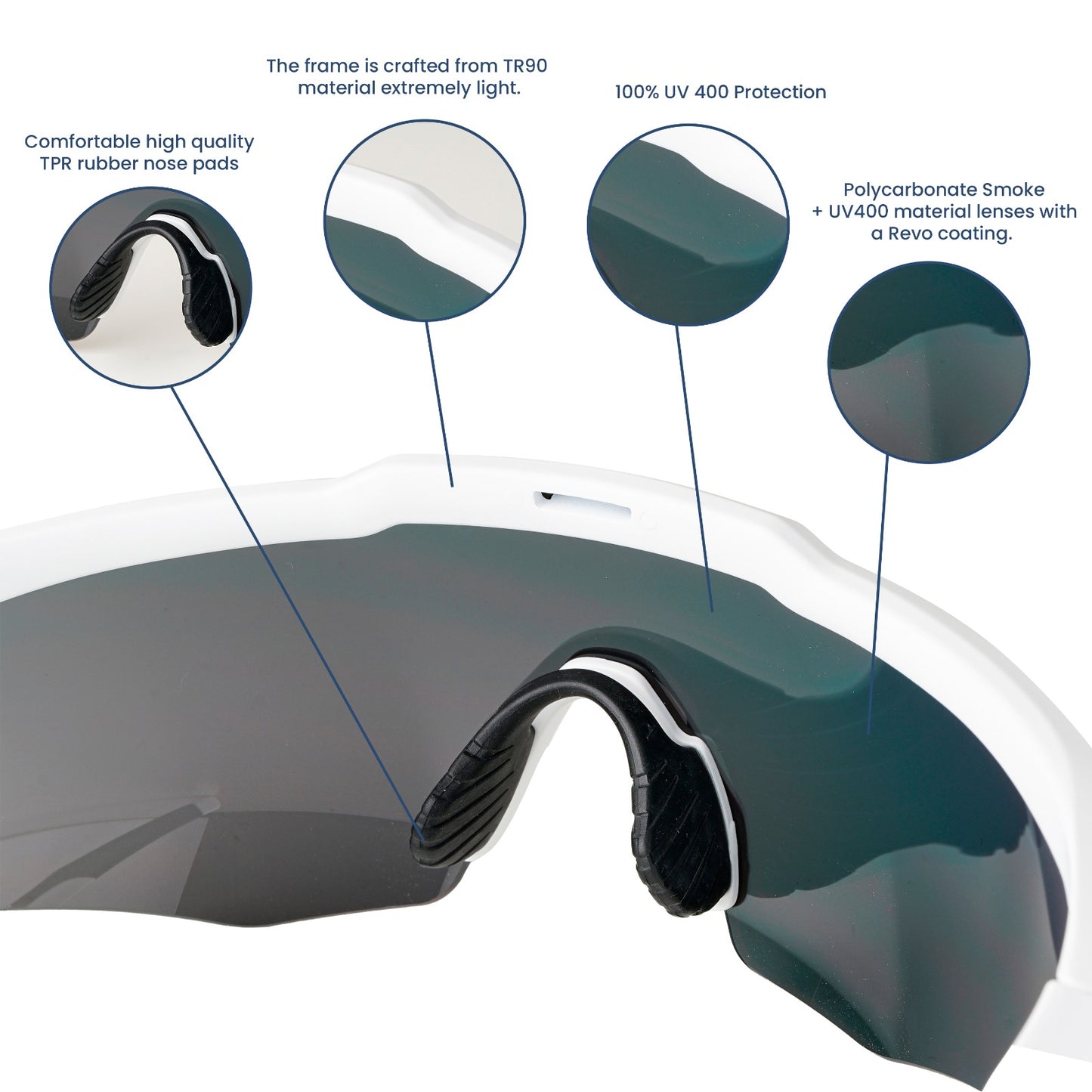 Rebound Matte White Frame Ice Blue Revo Lens Sports Sunglasses