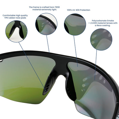 SASA Hawkeye Matte Black Frame Blue Revo Lens Sports Sunglasses