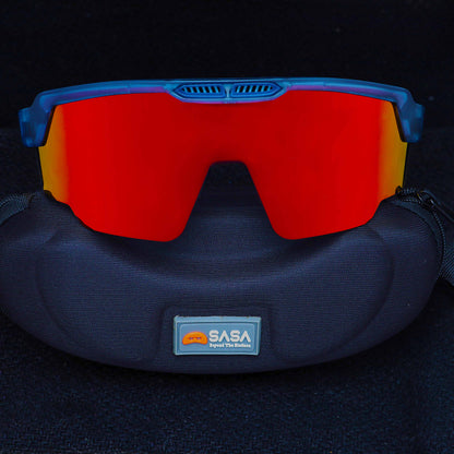 Raptor Translucent Blue Frame Red Revo Lens Sports Sunglasses for Cricket I Cycling I Marathon