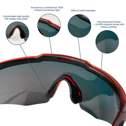 Rebound Translucent Red Frame Blue Revo Lens Sports Sunglasses