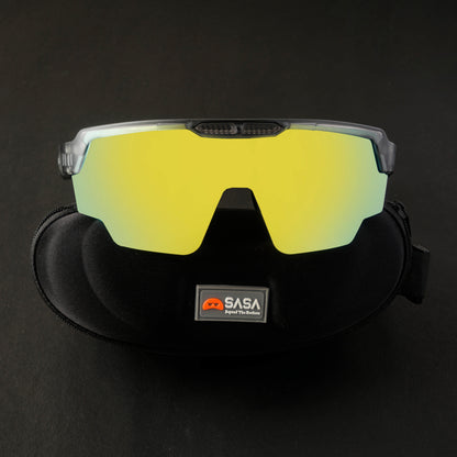 Raptor Translucent Grey Frame Yellow Revo Lens Sports Sunglasses for Cricket I Cycling I Marathon