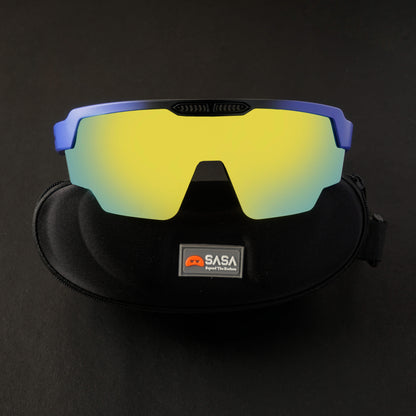 Raptor Matte Blue/Black Frame Yellow Revo Lens Sports Sunglasses for Cricket I Cycling I Marathon