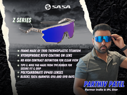 Parthiv Patel X Matte Grey Frame Blue Revo Lens Sports Sunglasses