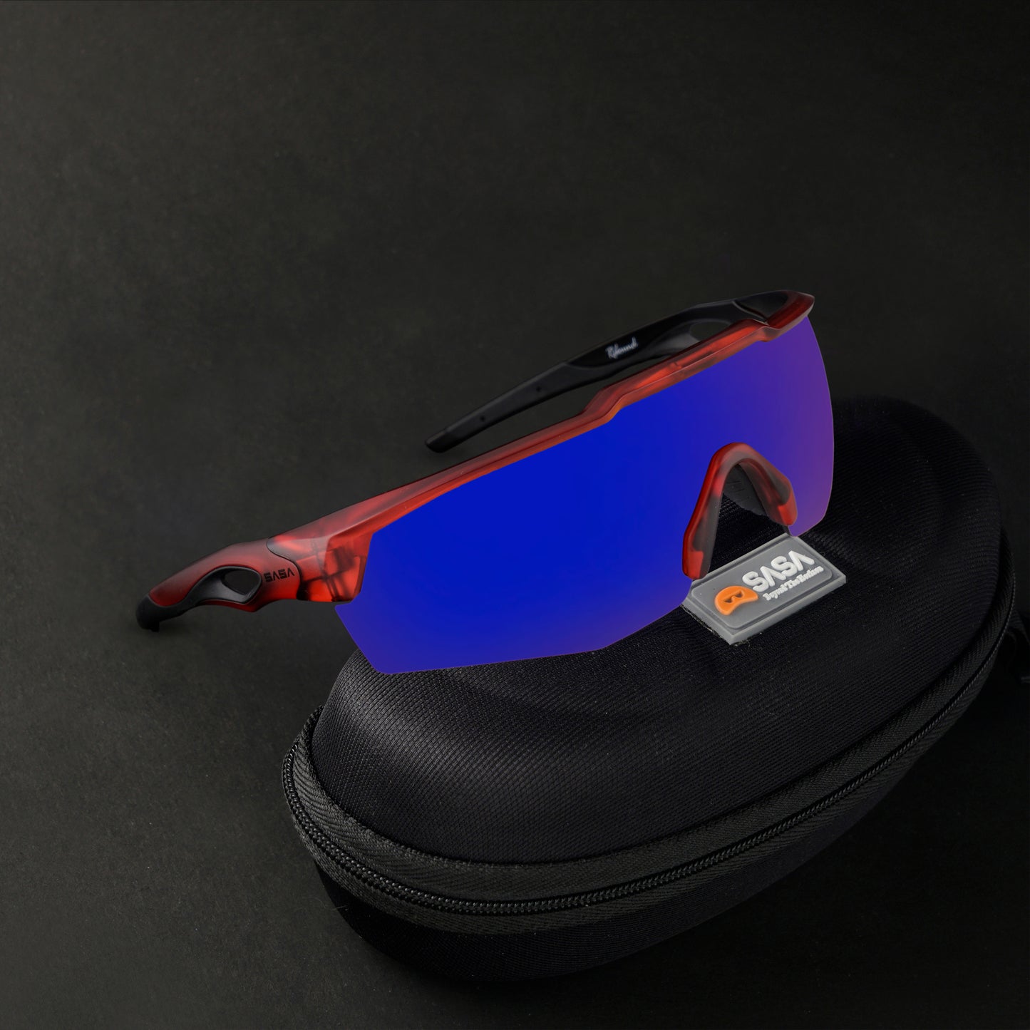 Rebound Translucent Red Frame Blue Revo Lens Sports Sunglasses