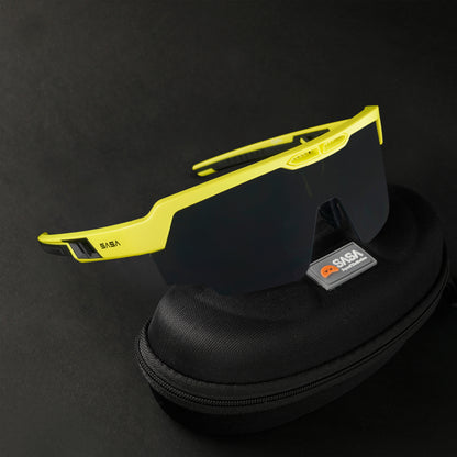 Raptor Neon Yellow Frame Black Smoke Lens Sports Sunglasses for Cricket I Cycling I Marathon