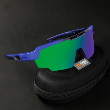 Raptor Matte Blue Frame Green Revo Lens Sports Sunglasses for Cricket I Cycling I Marathon