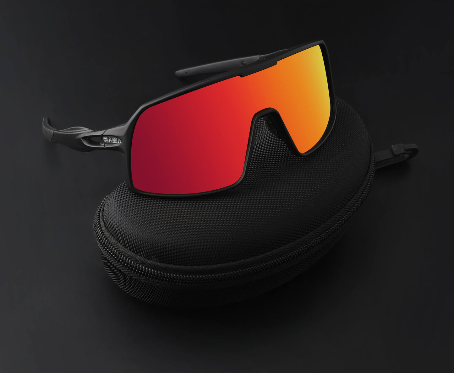 SASA Omega Black Frame Red Revo Lens Sports Sunglasses