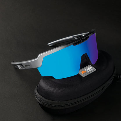 Raptor Matte Silver/Black Frame Ice Blue Revo Lens Sports Sunglasses for Cricket I Cycling I Marathon