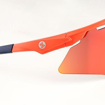 M-Series Matte Orange Frame with Red Revo Lens Sports Sunglasses for Cricket I Cycling I Marathon
