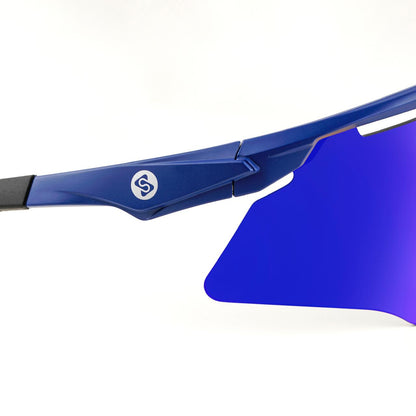 M-Series Matte Navy Blue Frame with Blue Revo Lens Sports Sunglasses for Cricket I Cycling I Marathon