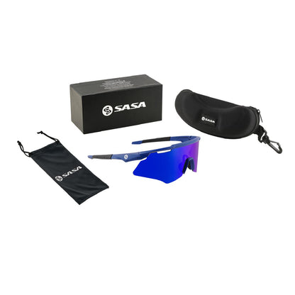 M-Series Matte Navy Blue Frame with Blue Revo Lens Sports Sunglasses for Cricket I Cycling I Marathon