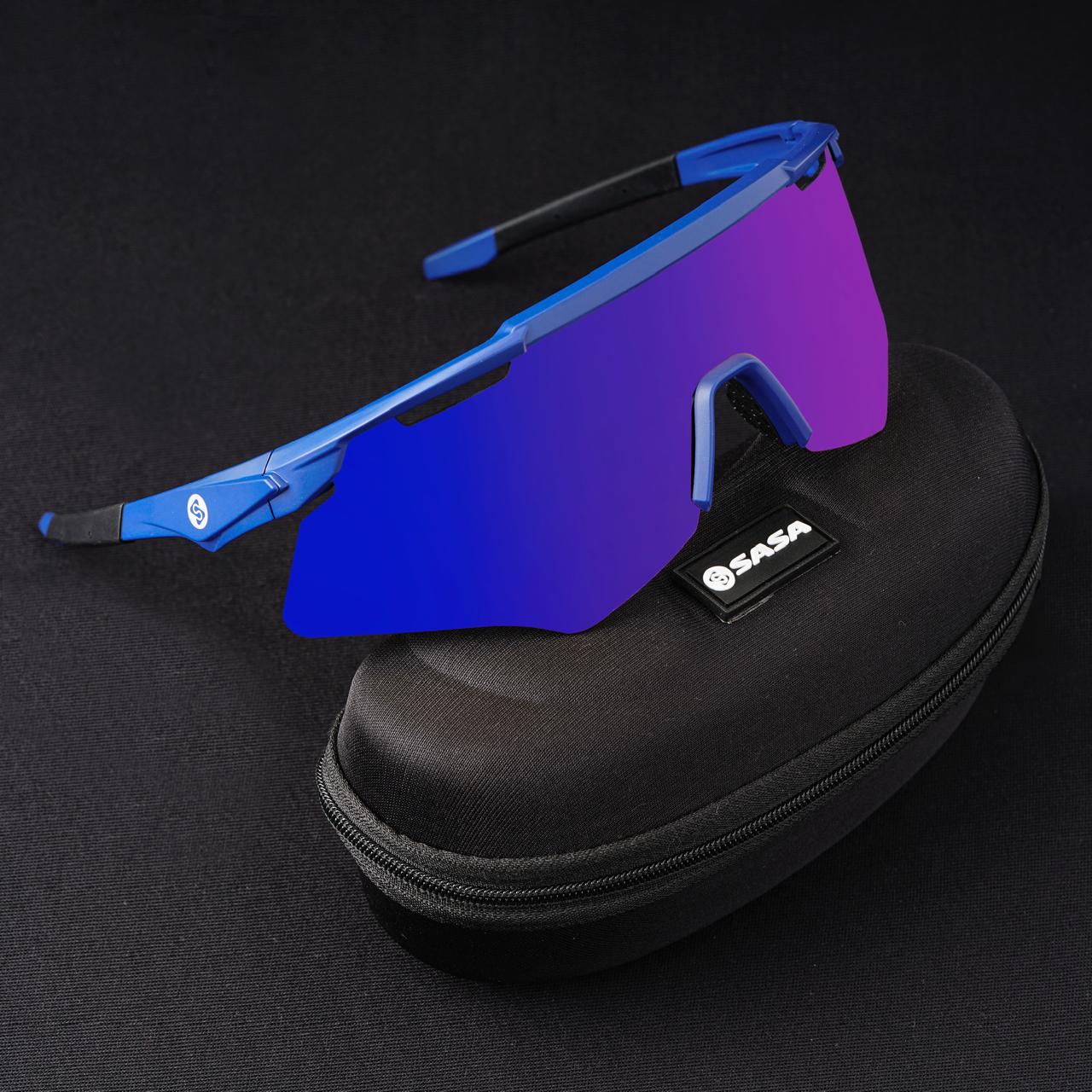 M-Series Matte Navy Blue Frame with Blue Revo Lens Sports Sunglasses for Cricket I Cycling I Marathon