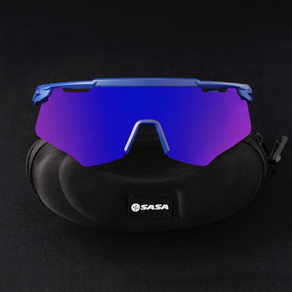 M-Series Matte Navy Blue Frame with Blue Revo Lens Sports Sunglasses for Cricket I Cycling I Marathon