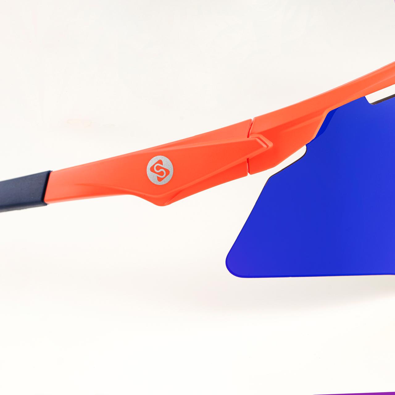 M-Series Matte Orange Frame with Blue Revo Lens Sports Sunglasses for Cricket I Cycling I Marathon