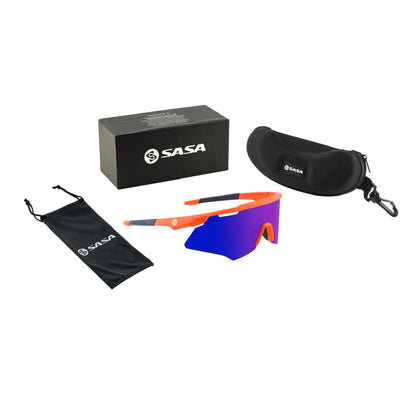 M-Series Matte Orange Frame with Blue Revo Lens Sports Sunglasses for Cricket I Cycling I Marathon