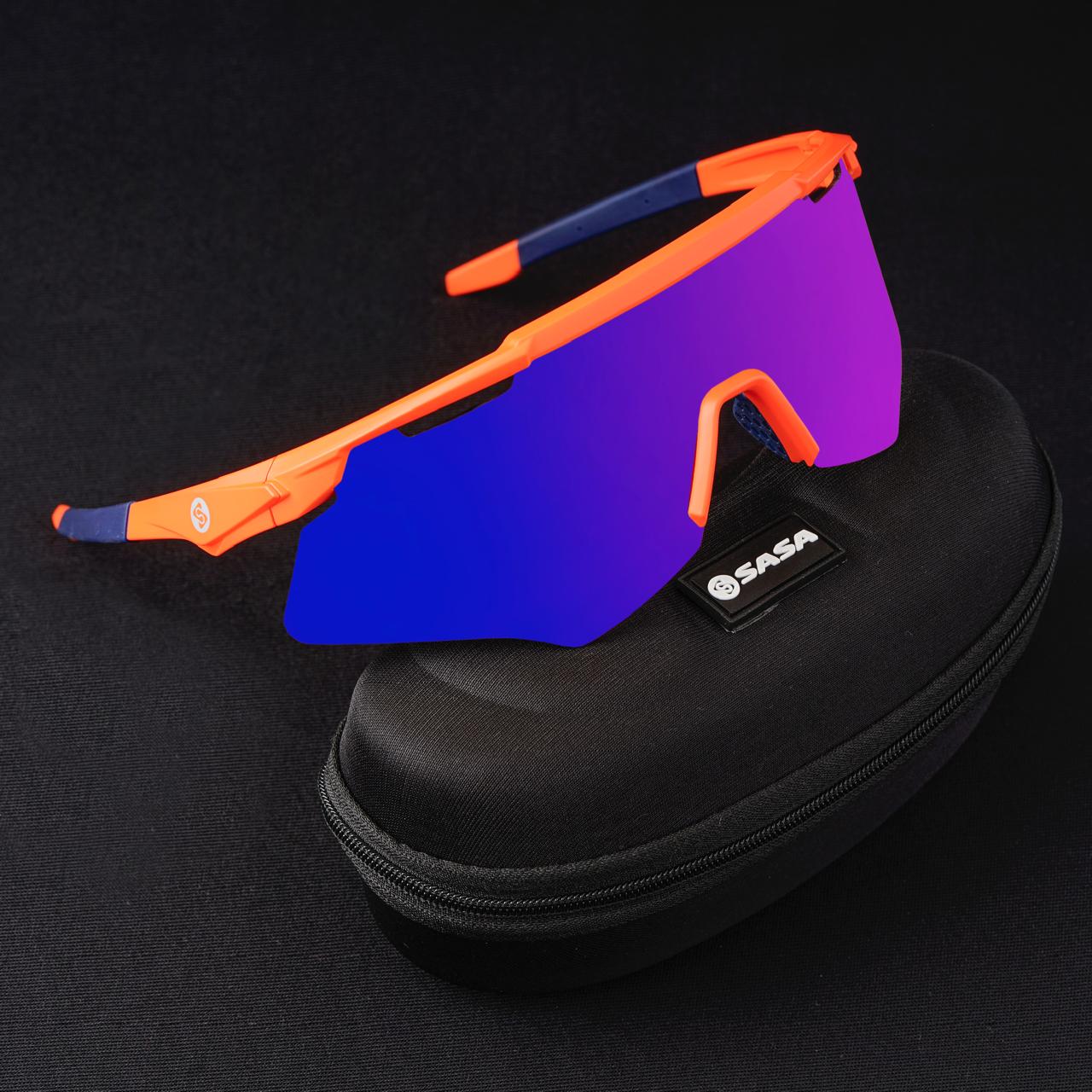 M-Series Matte Orange Frame with Blue Revo Lens Sports Sunglasses for Cricket I Cycling I Marathon