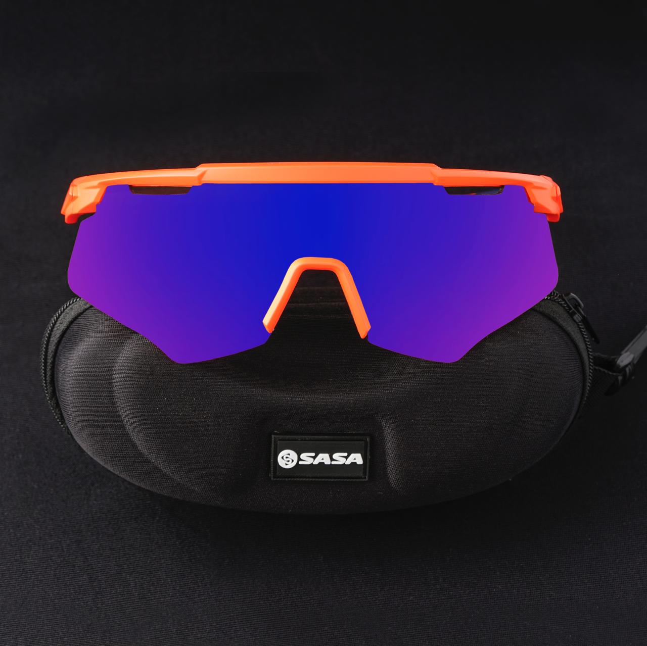 M-Series Matte Orange Frame with Blue Revo Lens Sports Sunglasses for Cricket I Cycling I Marathon