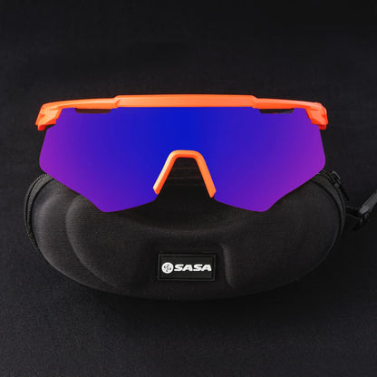 M-Series Matte Orange Frame with Blue Revo Lens Sports Sunglasses for Cricket I Cycling I Marathon