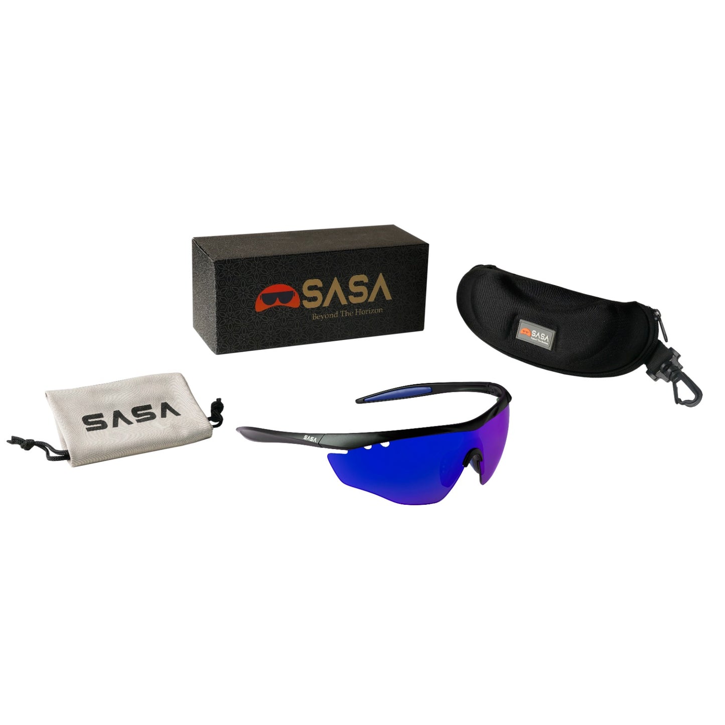 SASA Hawkeye Matte Black Frame Blue Revo Lens Sports Sunglasses