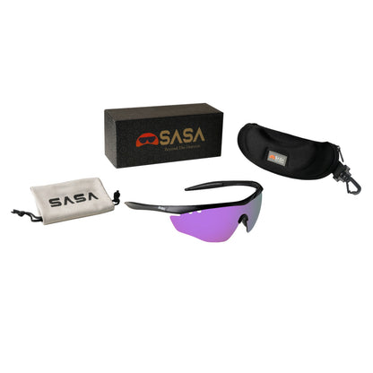 SASA Hawkeye Matte Black Frame Purple Revo Lens Sports Sunglasses