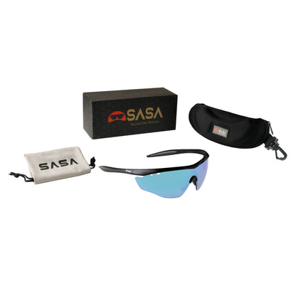 SASA Hawkeye Matte Black Frame Ice Blue Revo Lens Sports Sunglasses