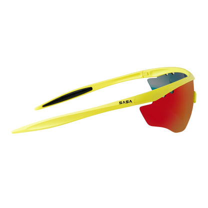 SASA Hawkeye Neon Yellow Frame Red Revo Lens Sports Sunglasses
