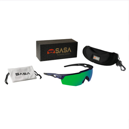 Rebound Translucent Blue Frame Green Revo Lens Sports Sunglasses