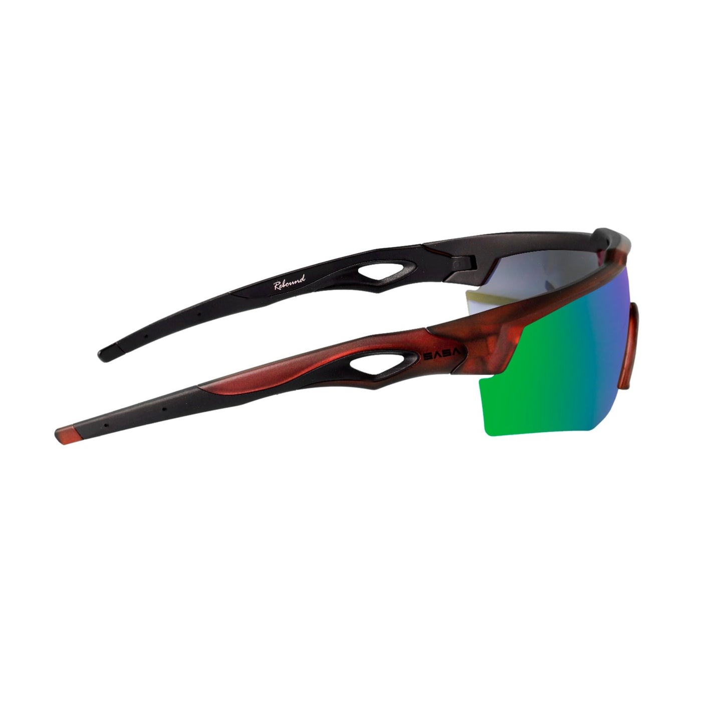 Rebound Translucent Red Frame Green Revo Lens Sports Sunglasses