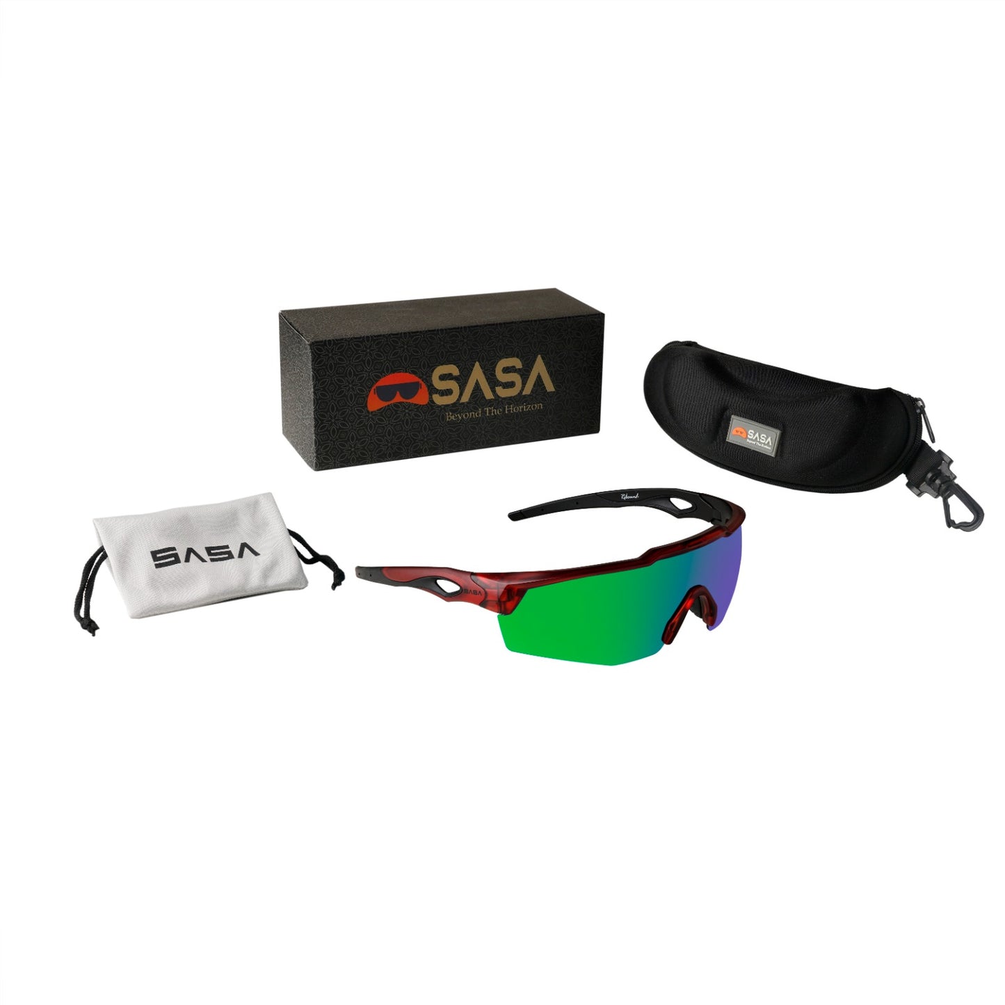 Rebound Translucent Red Frame Green Revo Lens Sports Sunglasses