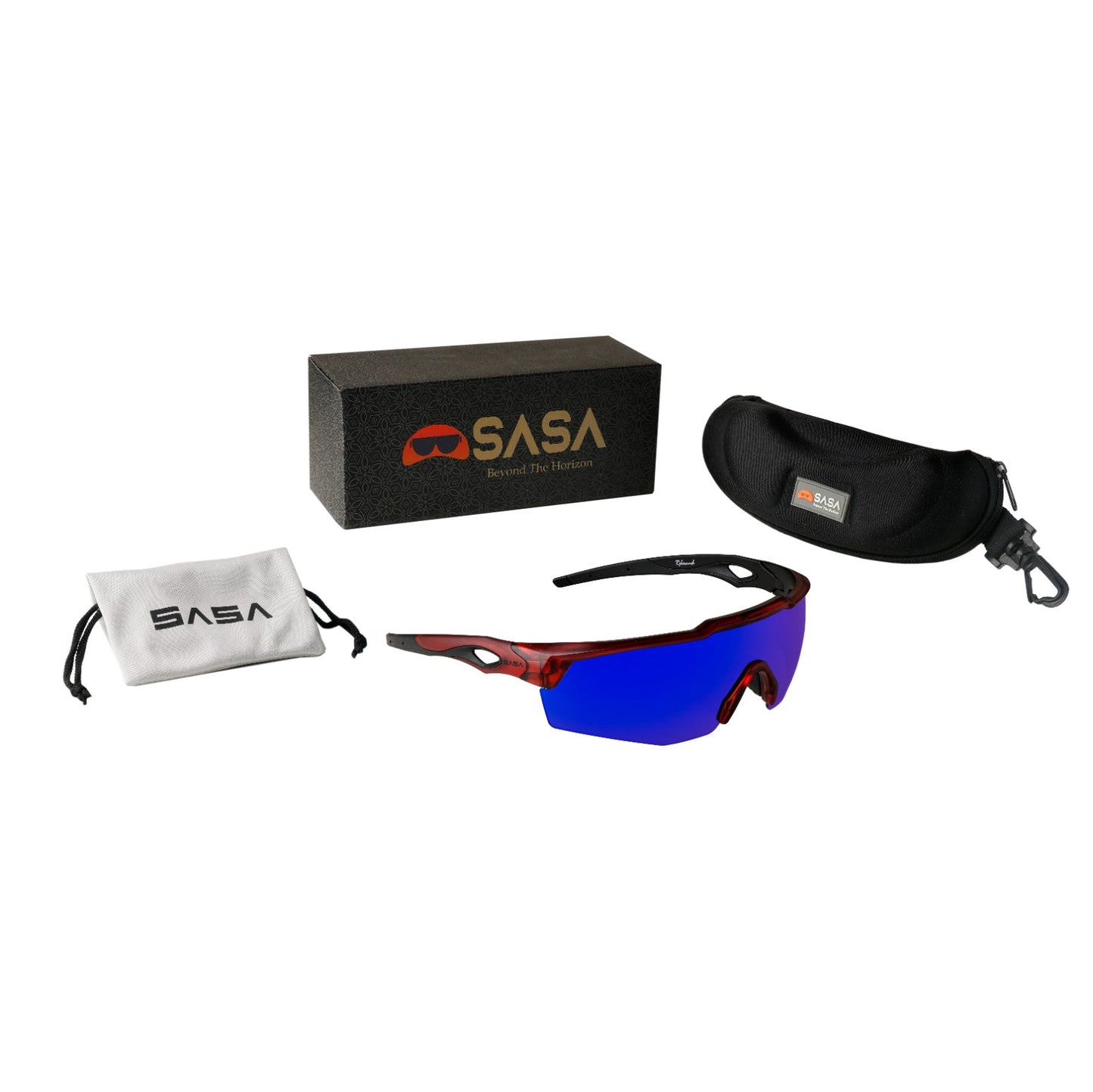Rebound Translucent Red Frame Blue Revo Lens Sports Sunglasses