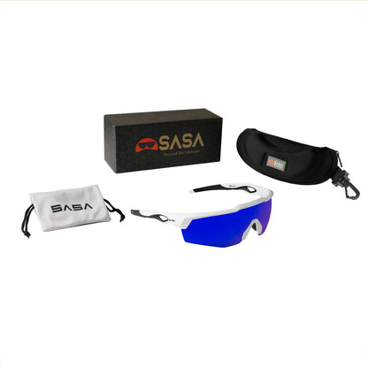 Rebound Matte White Frame Blue Revo Lens Sports Sunglasses