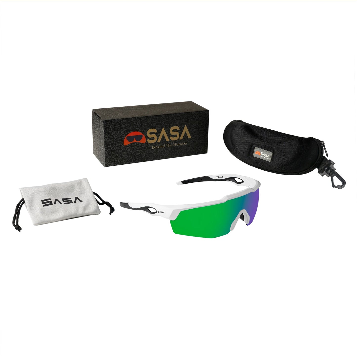 Rebound Matte White Frame Green Revo Lens Sports Sunglasses