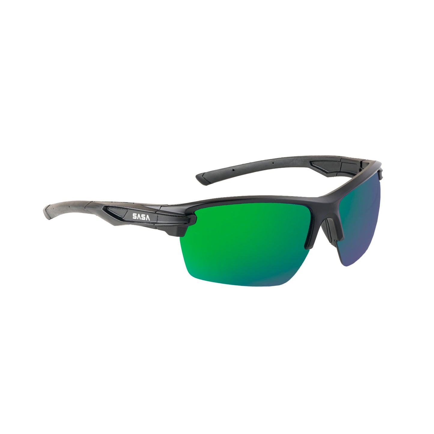 SASA Predator Matte Black Frame Green Lens Sports Sunglasses