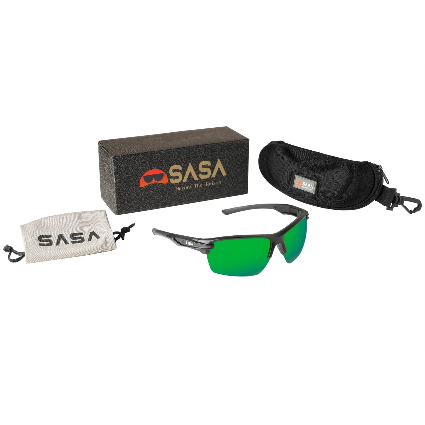 SASA Predator Matte Black Frame Green Lens Sports Sunglasses
