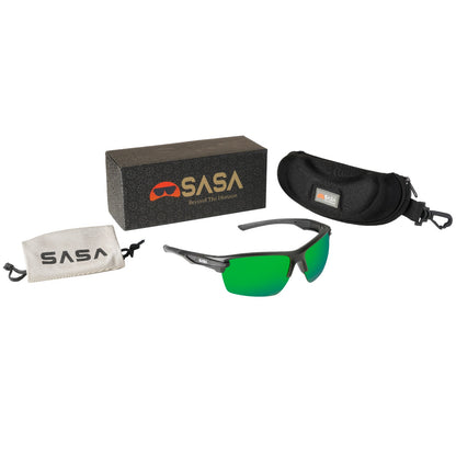 SASA Predator Matte Black Frame Green Lens Sports Sunglasses