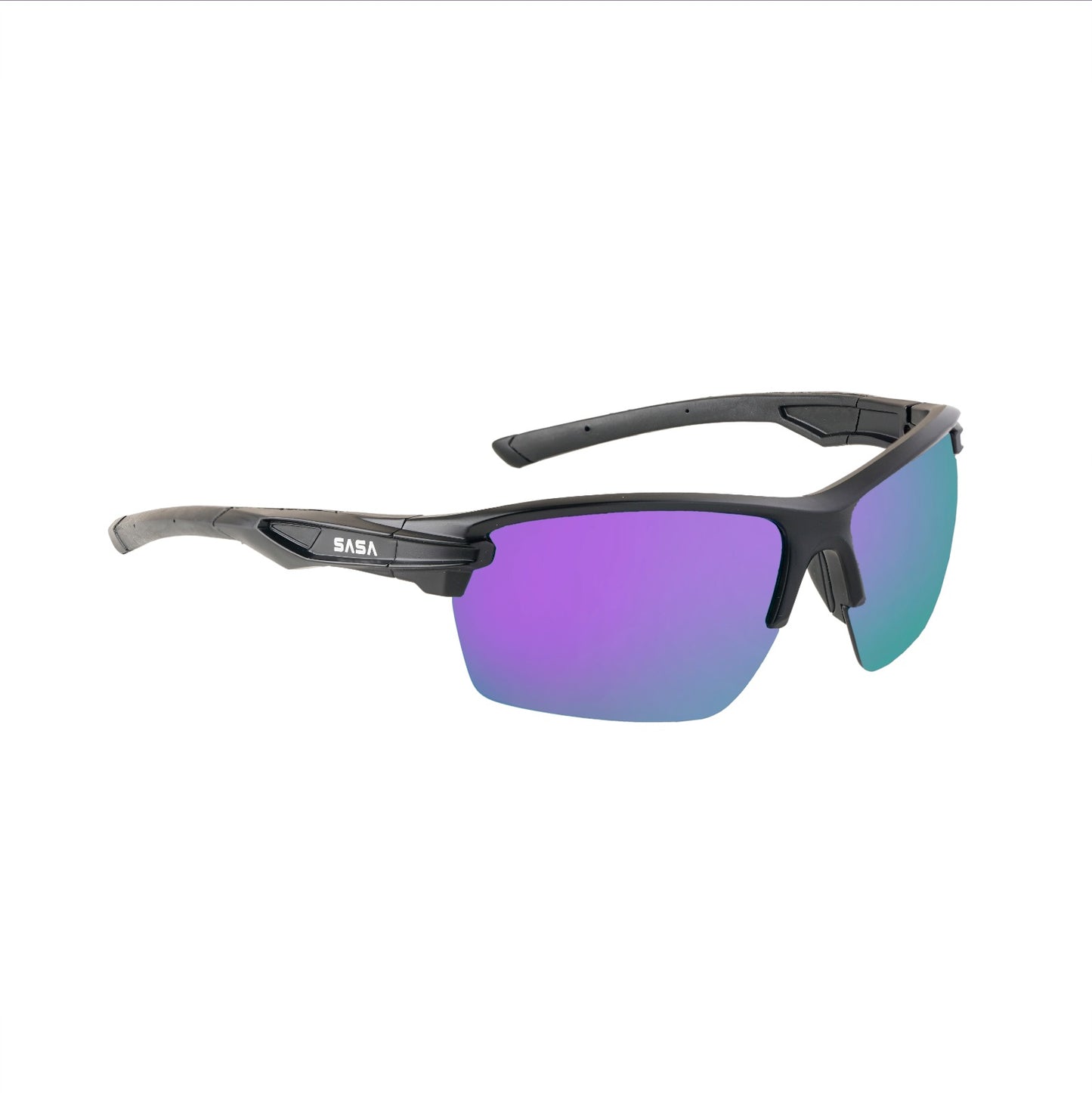 SASA Predator Matte Black Frame Purple Revo Lens Sports Sunglasses