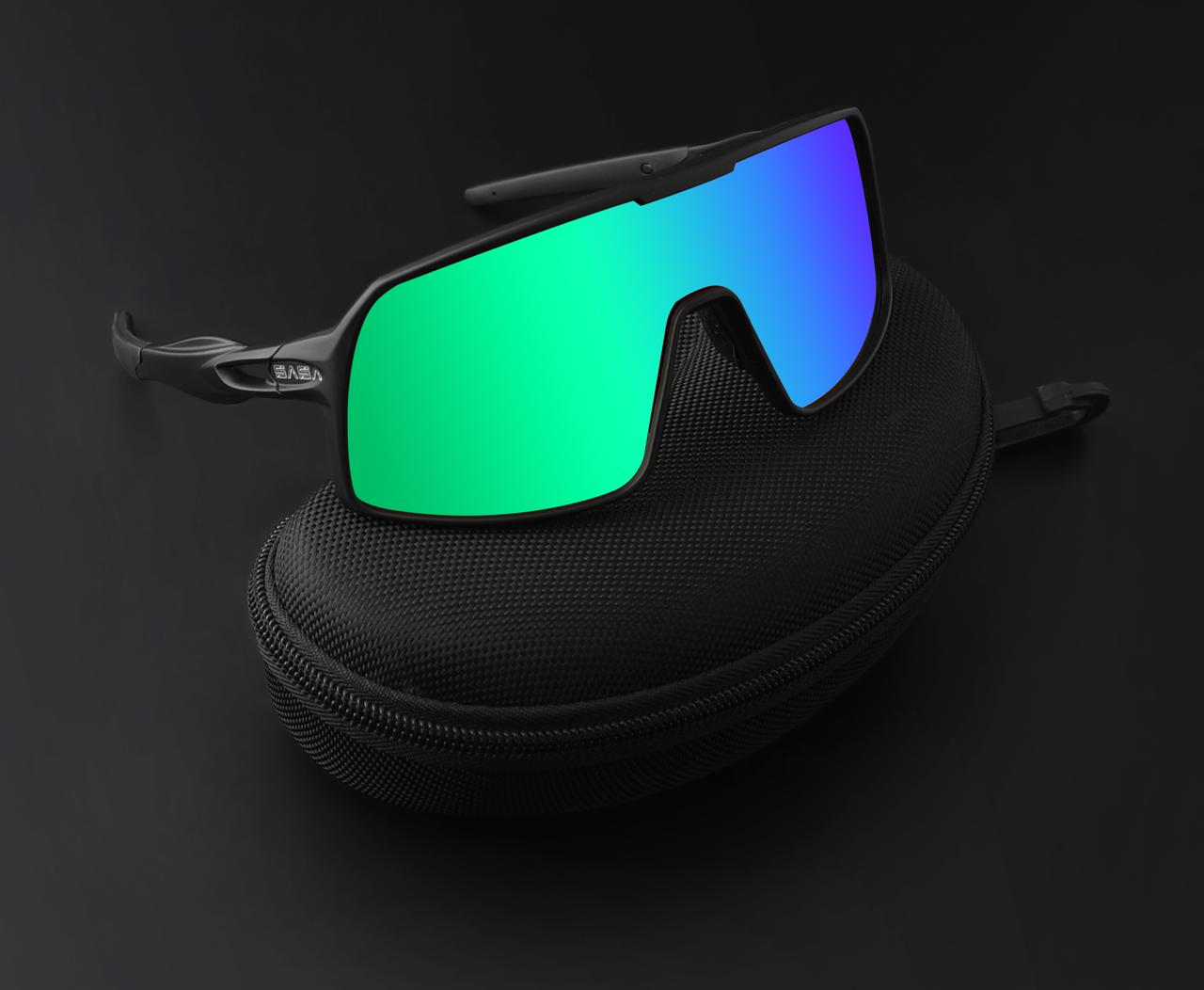 Omega Black Frame Green Revo Lens Sports Sunglasses