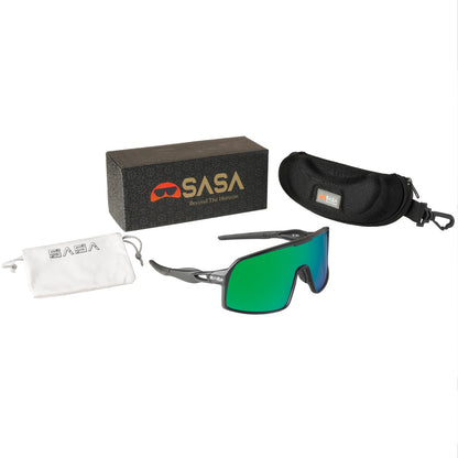 Omega Black Frame Green Revo Lens Sports Sunglasses