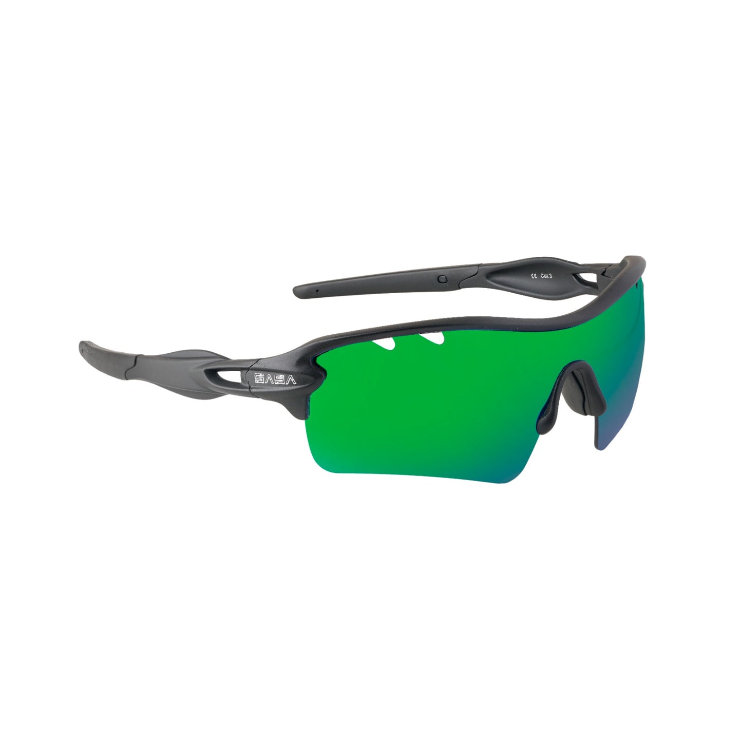 Discover Men's Black Frame Green Lens Sports Sunglasses