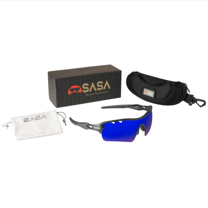 Discovery Men's Black Frame Blue Lens Sports Sunglasses