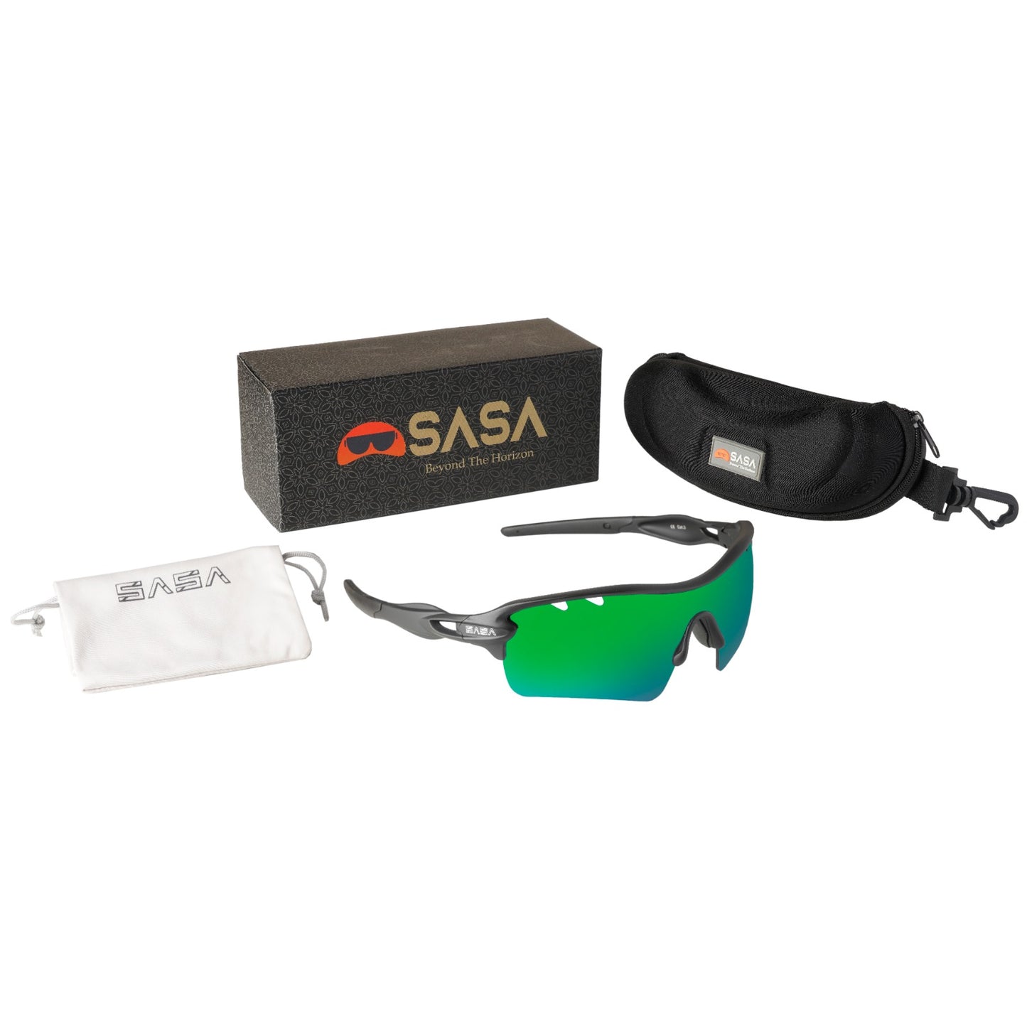 Discover Men's Black Frame Green Lens Sports Sunglasses