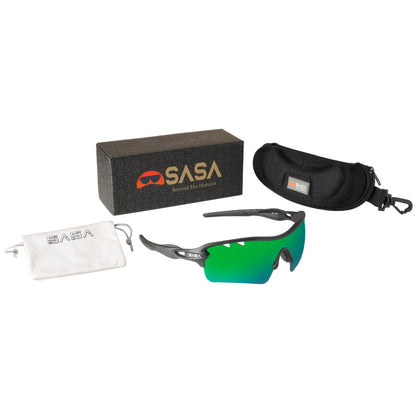 Discover Men's Black Frame Green Lens Sports Sunglasses