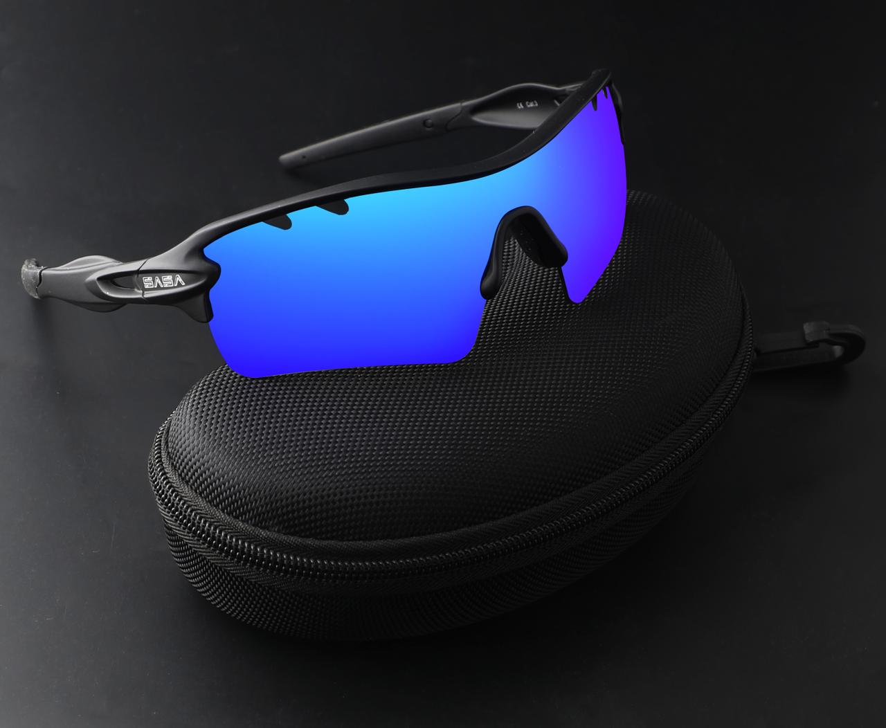 Discovery Men's Black Frame Blue Lens Sports Sunglasses